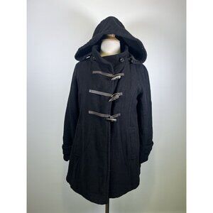 Earth Music & Ecology Duffle Wool Blend Toggle Button Peacoat Coat Black Small